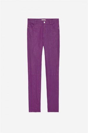 Zadig & Voltaire Phalme Cuero Pants Moradas | ZV-256213