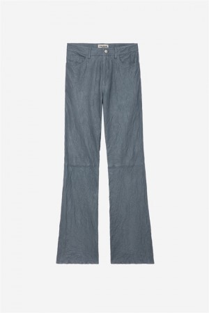 Zadig & Voltaire Pistol Crinkled Cuero Pants Azules Claro | ZV-256221