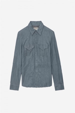 Zadig & Voltaire Thelma Crinkled Cuero Shirt Azules Claro | ZV-256332