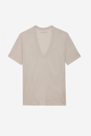 Zadig & Voltaire Wassa Diamante T-shirt Blancas | ZV-256264