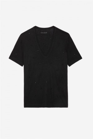 Zadig & Voltaire Wassa Diamante T-shirt Negras | ZV-256263