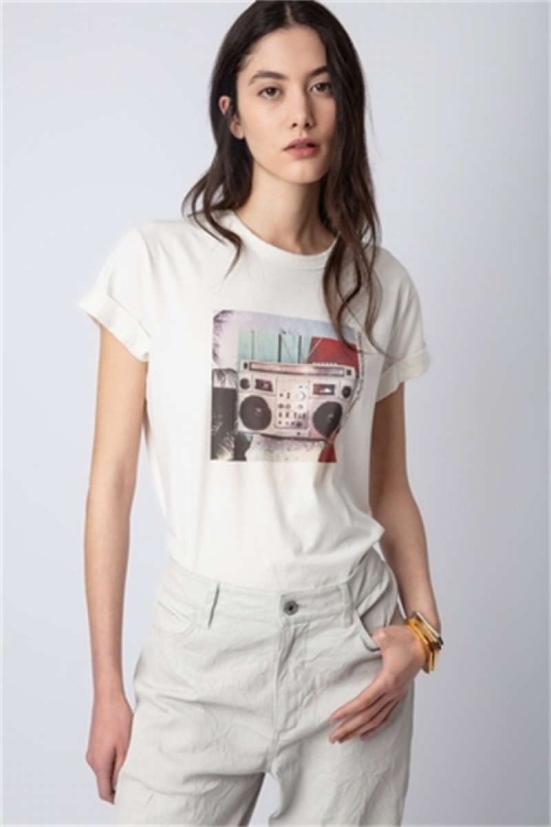 Zadig & Voltaire Anya Photoprint T-shirt Blancas | ZV-256262