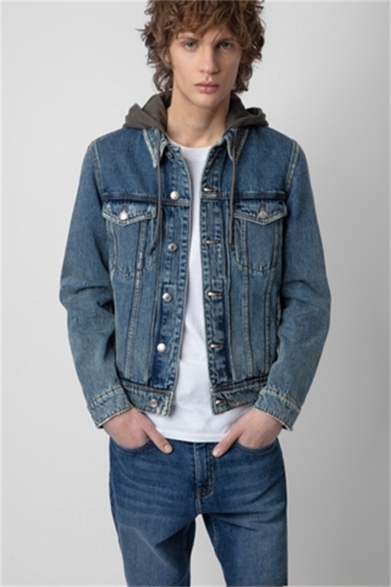 Zadig & Voltaire Bases Denim Hoodie Jacket Gris | ZV-256420