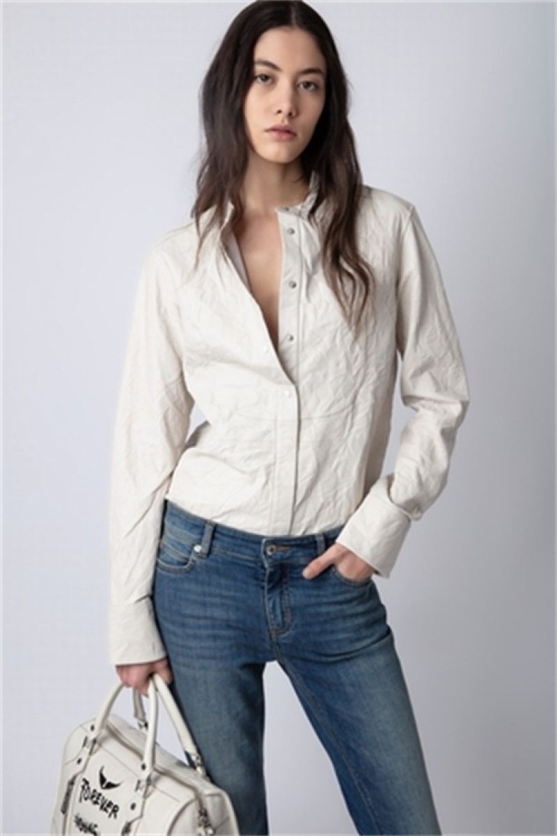 Zadig & Voltaire Chic Crinkled Cuero Shirt Blancas | ZV-256301