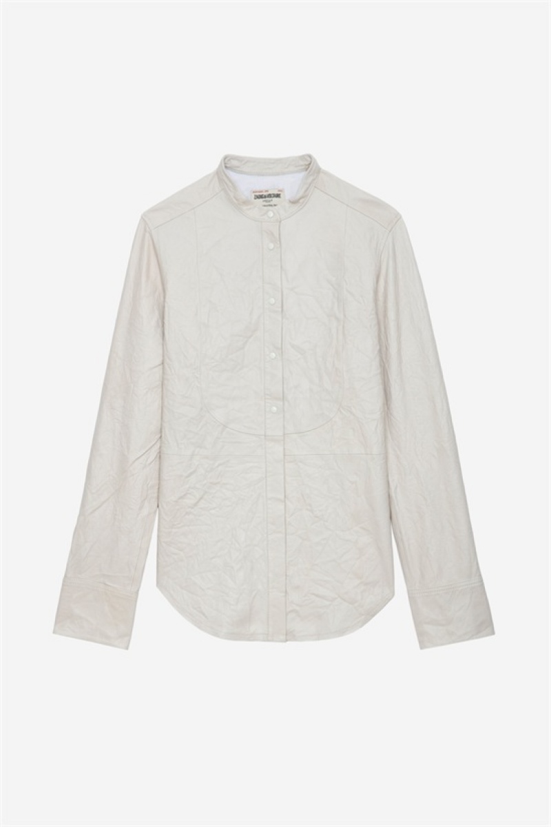 Zadig & Voltaire Chic Crinkled Cuero Shirt Blancas | ZV-256301