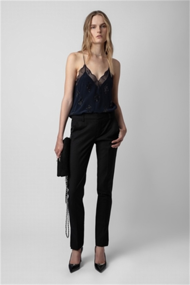 Zadig & Voltaire Christy Silk Top Azules Oscuro | ZV-256338