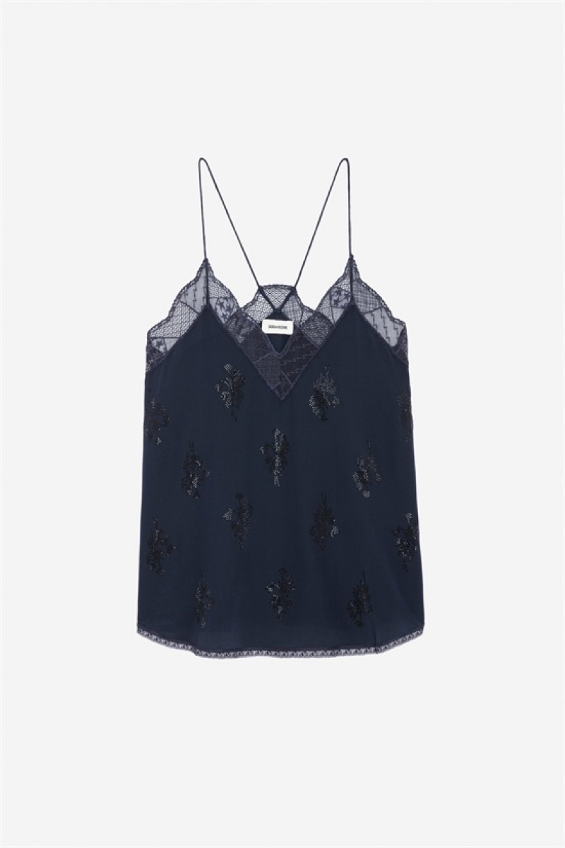 Zadig & Voltaire Christy Silk Top Azules Oscuro | ZV-256338