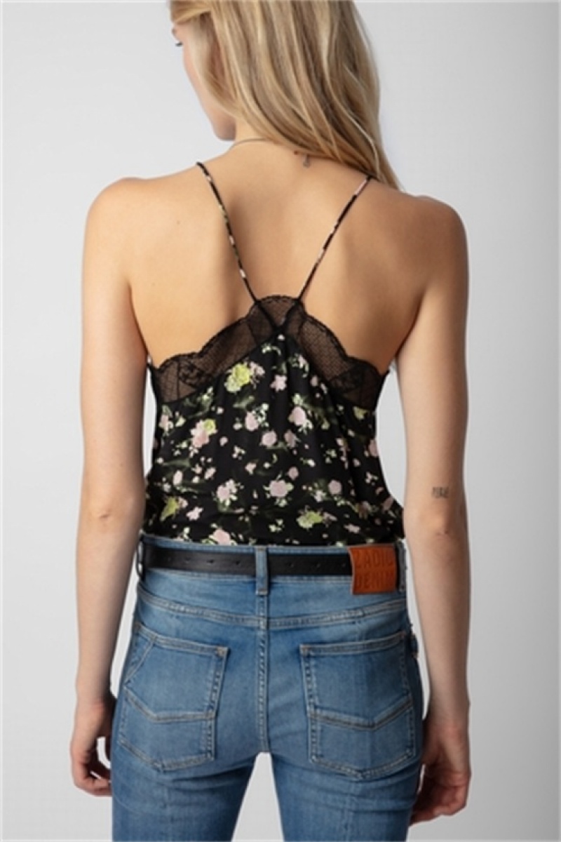 Zadig & Voltaire Christy Soft Crinkle Roses Top Negras | ZV-256323