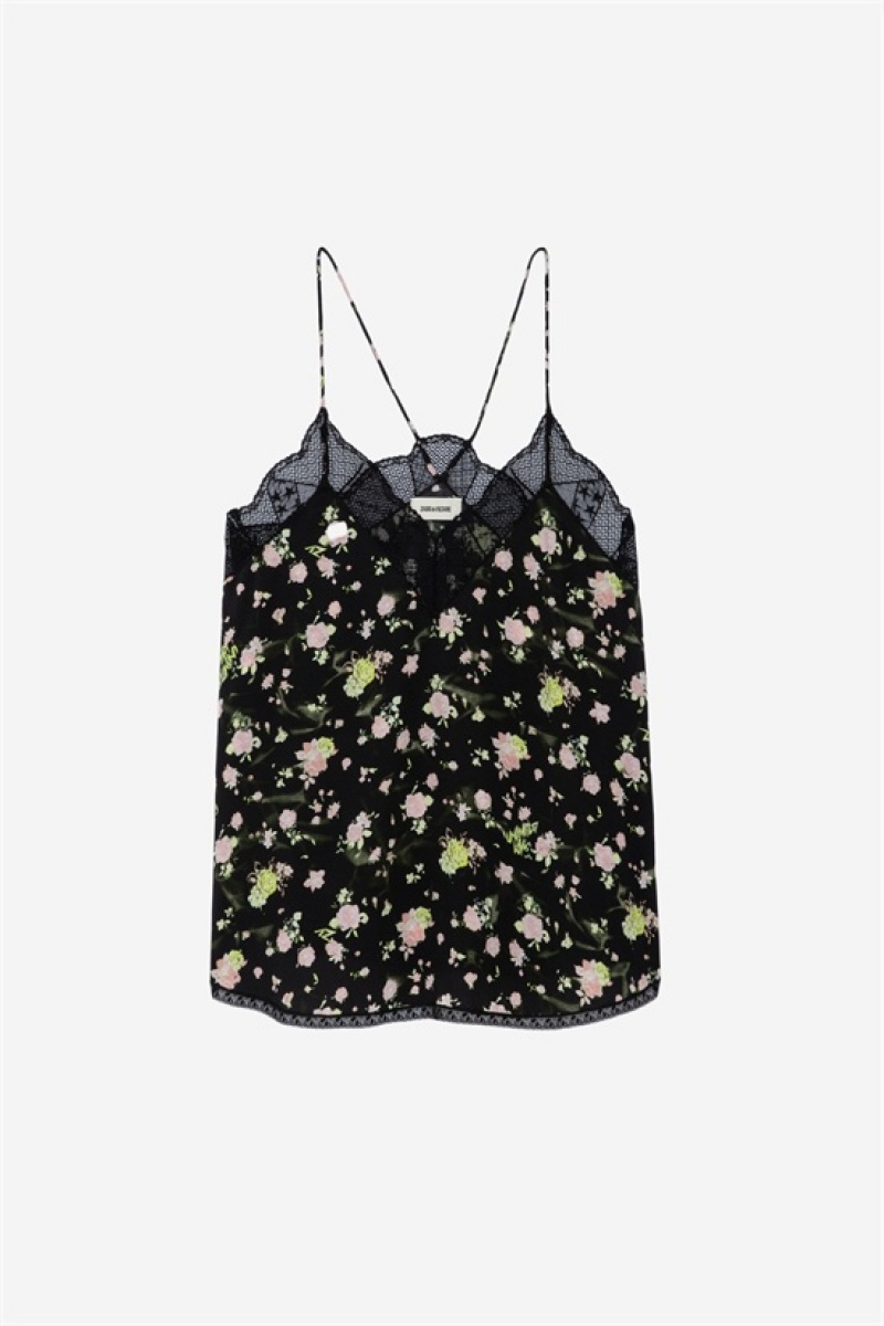 Zadig & Voltaire Christy Soft Crinkle Roses Top Negras | ZV-256323