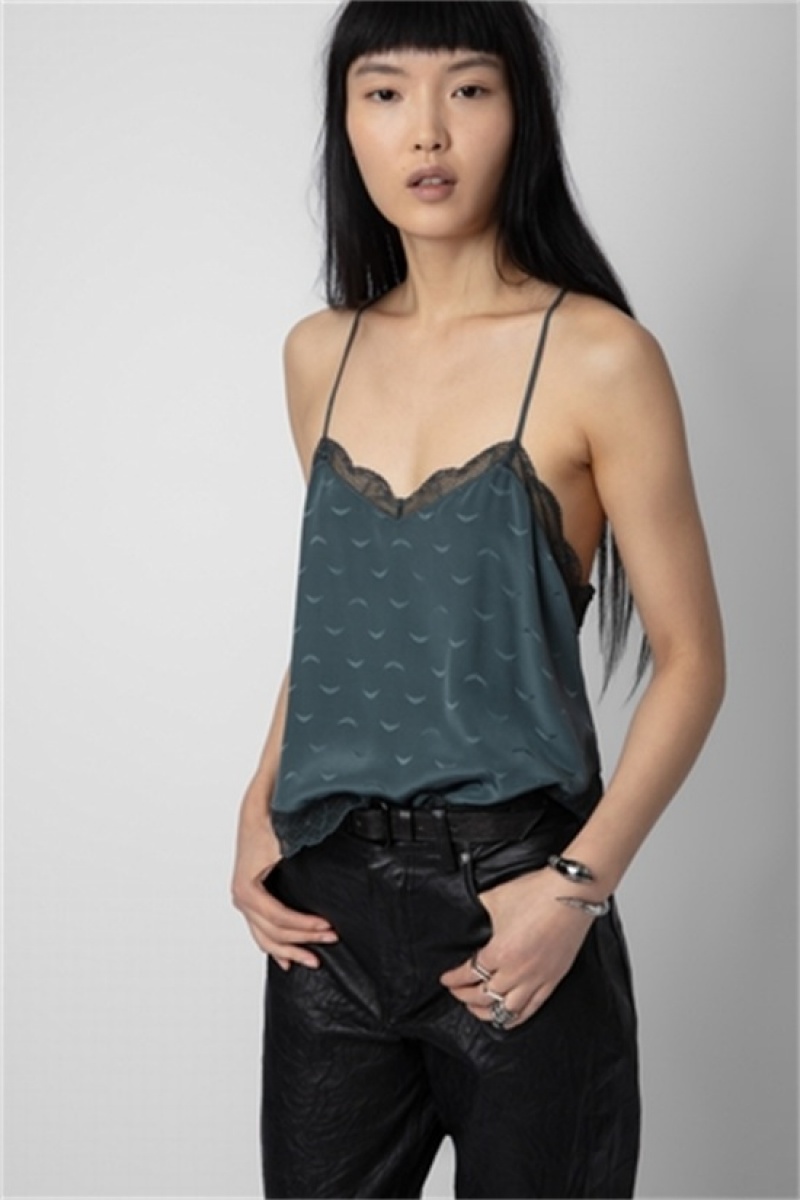 Zadig & Voltaire Claudy Silk Top Verde Oscuro | ZV-256337