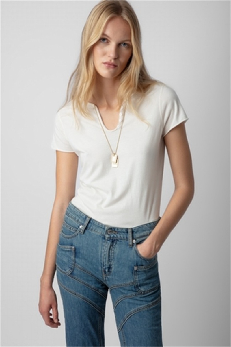 Zadig & Voltaire Concert Crush Henley Top Blancas | ZV-256266