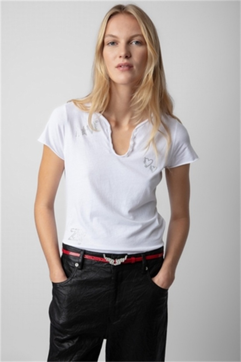 Zadig & Voltaire Diamante Henley Top Blancas | ZV-256285