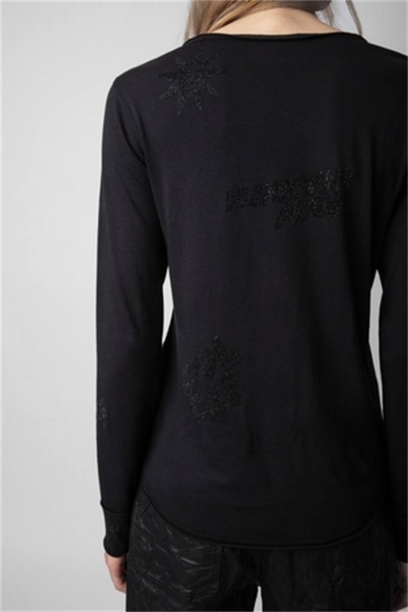 Zadig & Voltaire Diamante Henley T-shirt Negras | ZV-256284