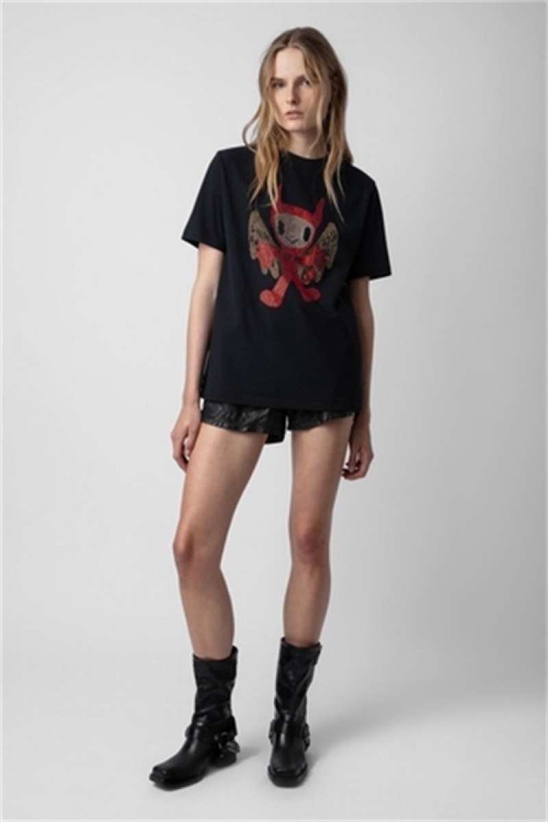 Zadig & Voltaire Edwin Devil Diamante T-shirt Negras | ZV-256283