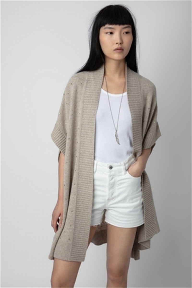 Zadig & Voltaire Indiany Cashmere Cardigan Beige Claro | ZV-256432