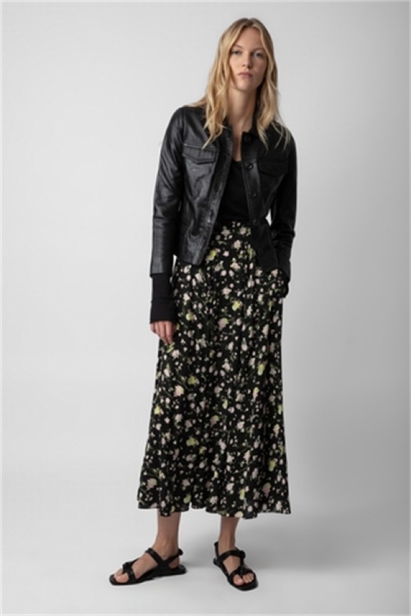 Zadig & Voltaire Joyo Soft Crinkle Roses Skirt Negras | ZV-256380