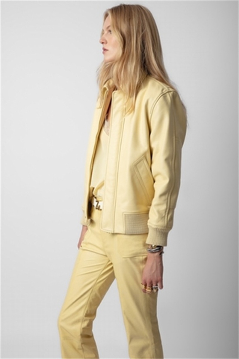 Zadig & Voltaire Kaia Cuero Jacket Amarillo | ZV-256412