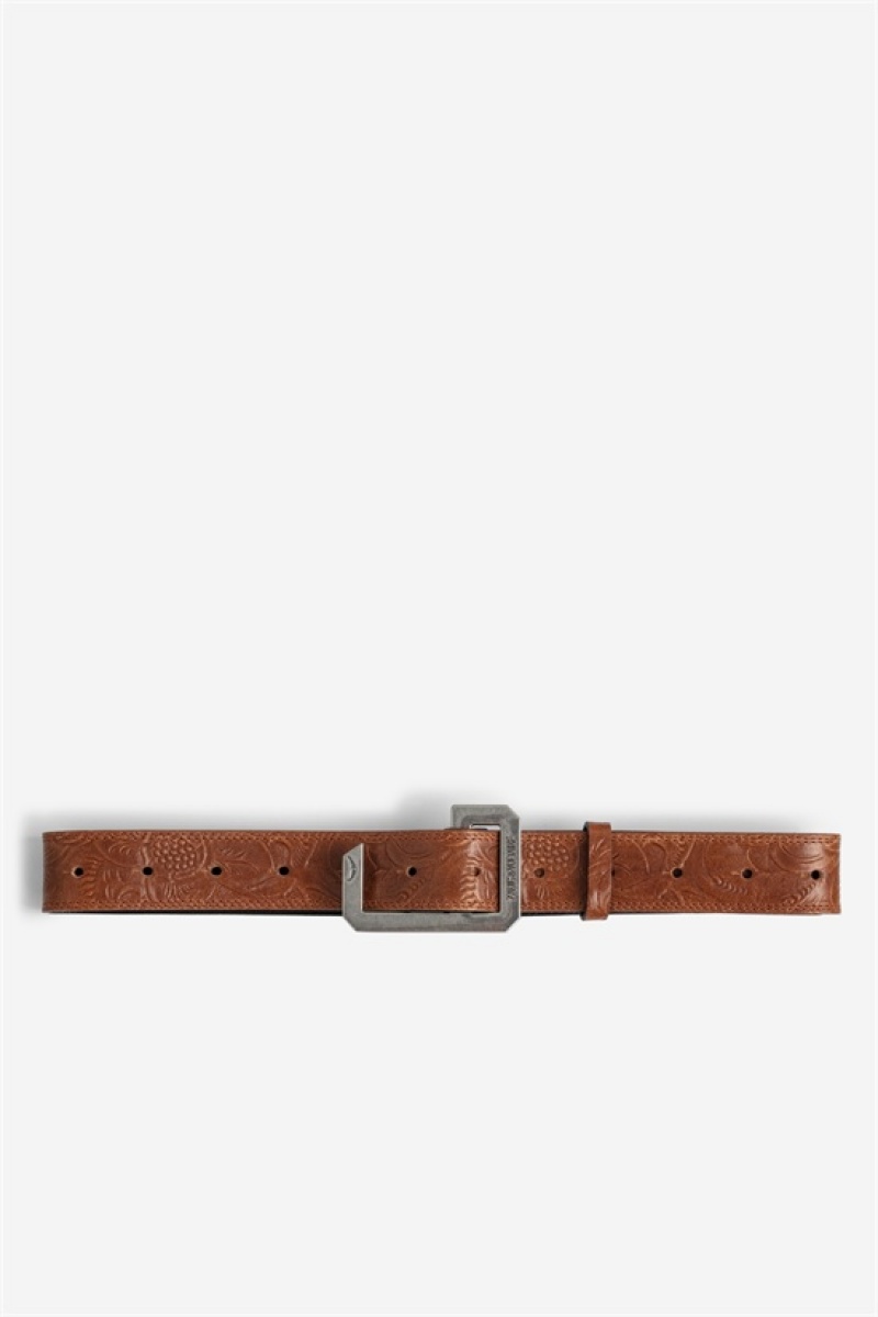 Zadig & Voltaire La Cecilia Embossed 35 Mm Belt Marrones | ZV-255829