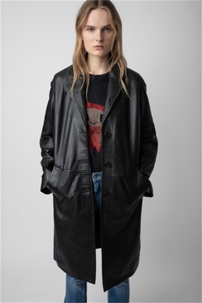 Zadig & Voltaire Macari Cuero Coat Negras | ZV-256413