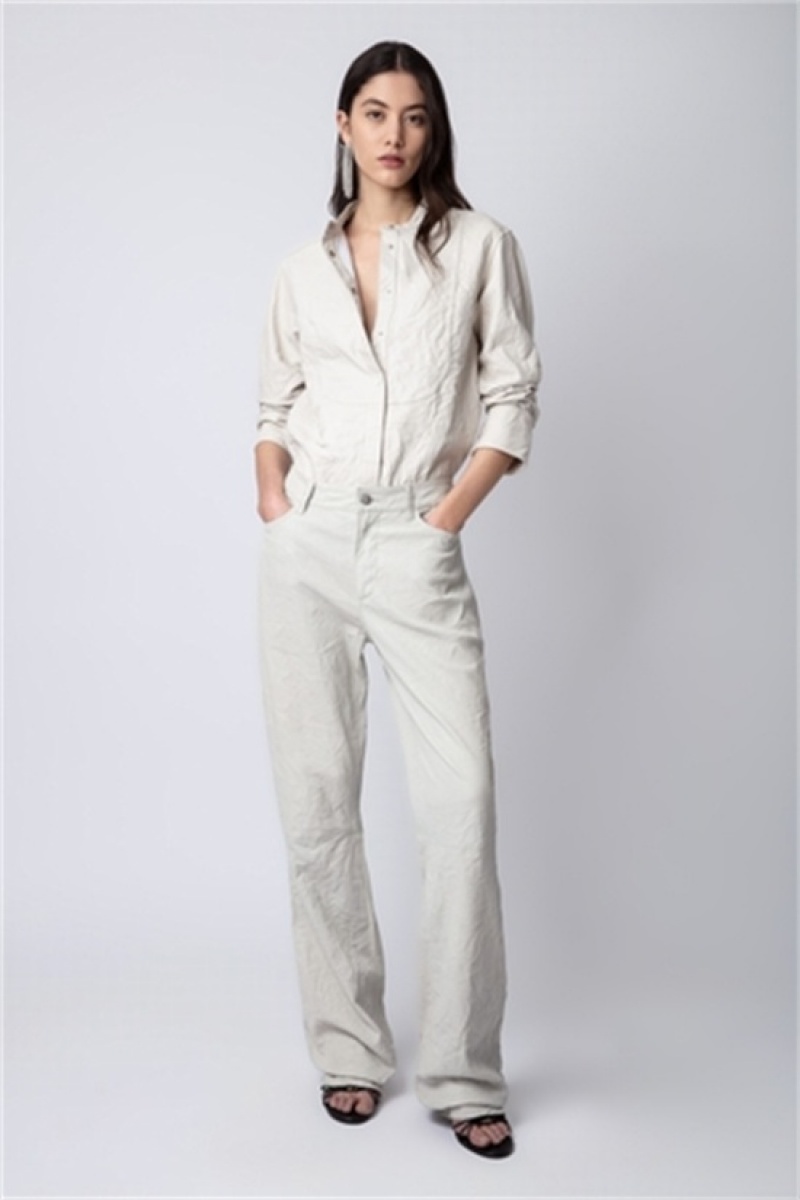 Zadig & Voltaire Pistol Crinkled Cuero Pants Blancas | ZV-256220