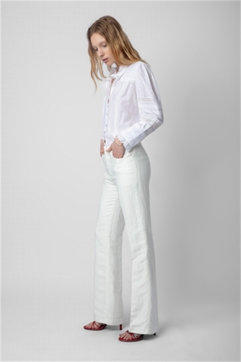 Zadig & Voltaire Pistol Linen Pants Blancas | ZV-256235