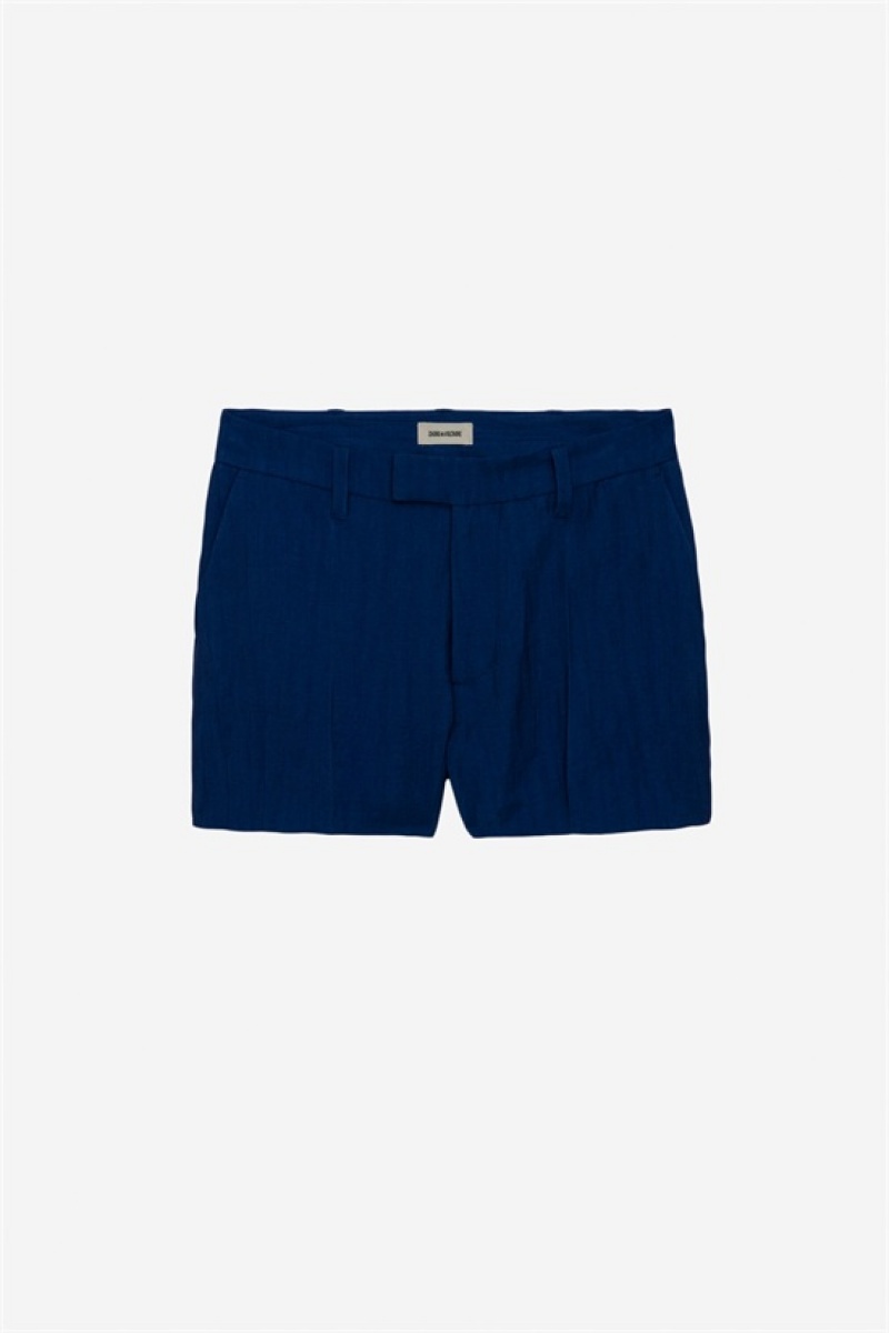 Zadig & Voltaire Please Linen Shorts Azules | ZV-256212