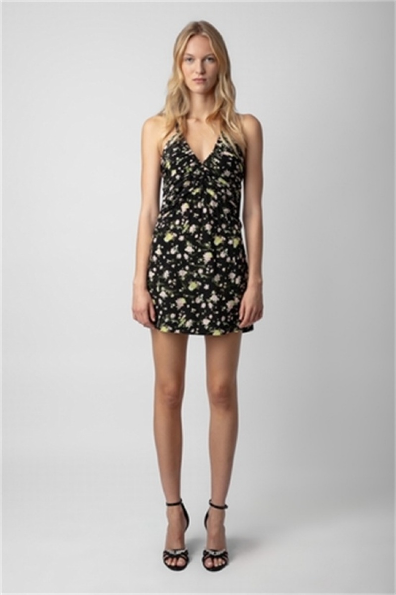 Zadig & Voltaire Randa Soft Crinkle Roses Vestido Negras | ZV-256383