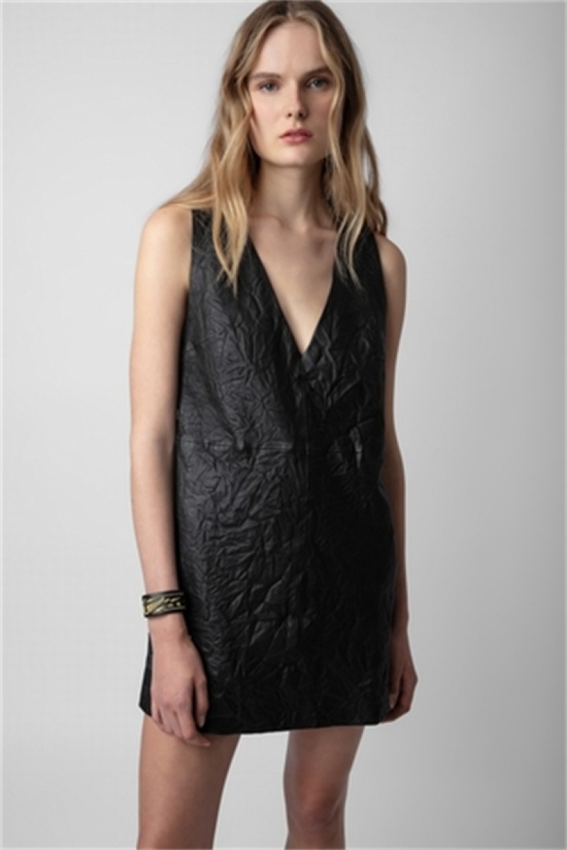 Zadig & Voltaire Rasha Cuero Vestido Negras | ZV-256384