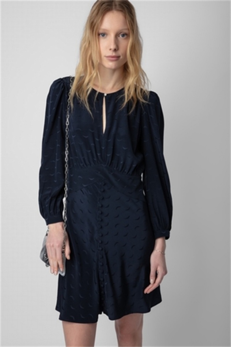 Zadig & Voltaire Rhodri Silk Jacquard Vestido Azules Oscuro | ZV-256399