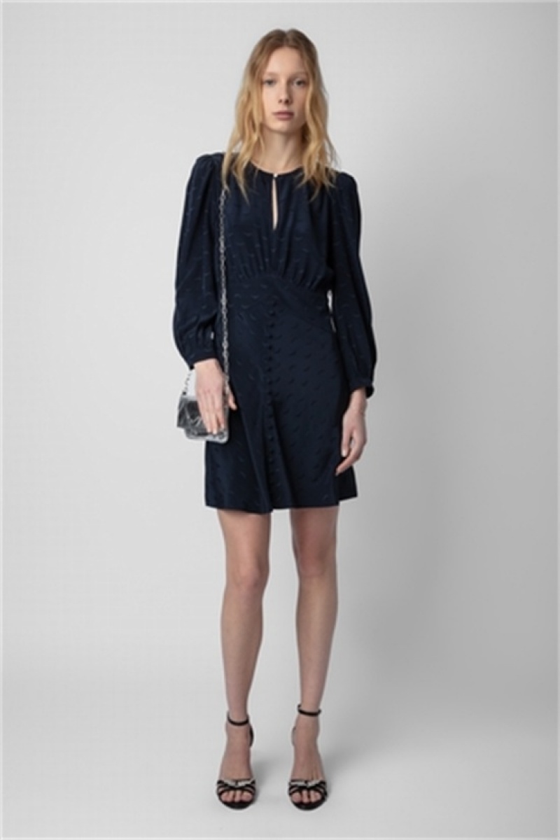 Zadig & Voltaire Rhodri Silk Jacquard Vestido Azules Oscuro | ZV-256399