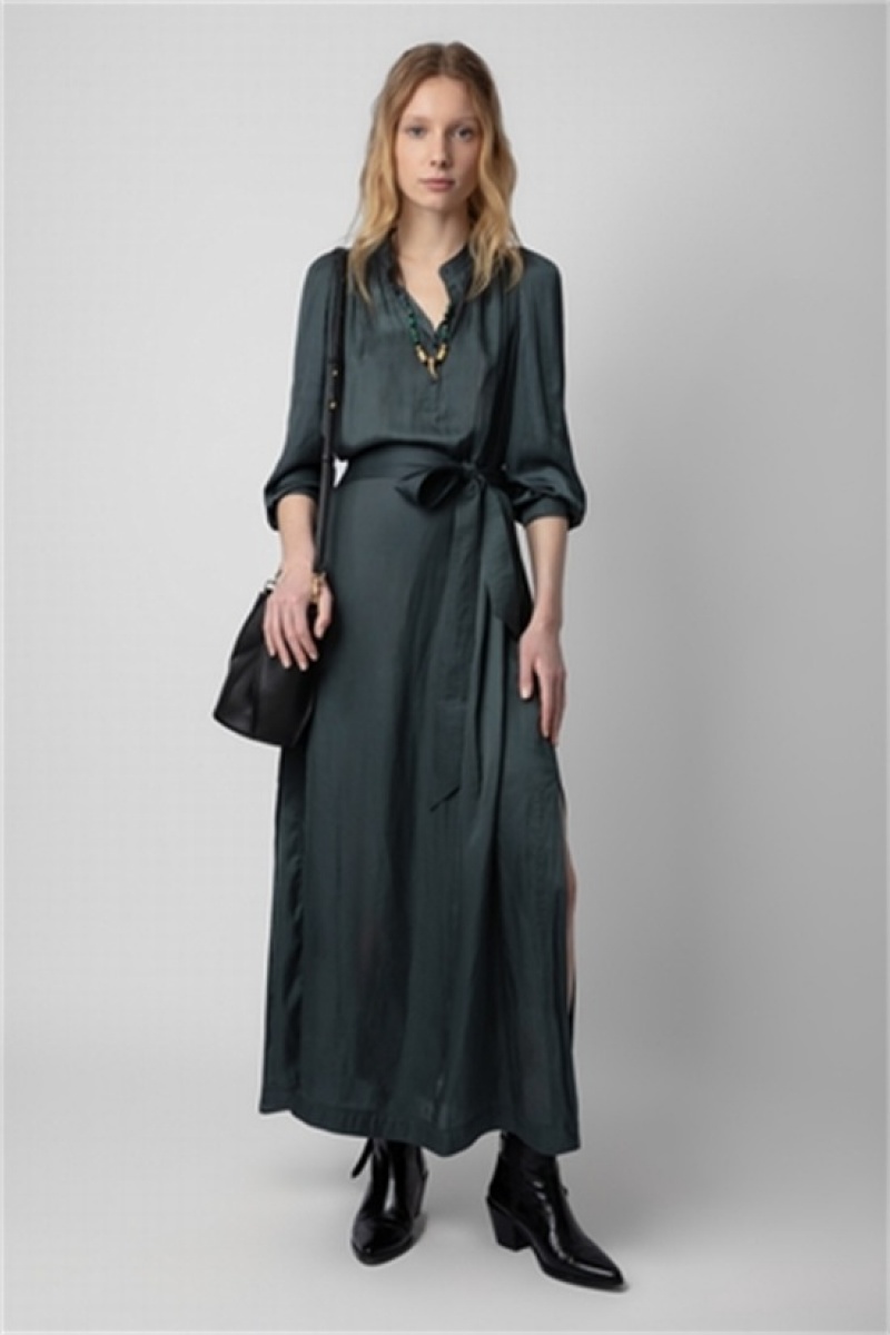 Zadig & Voltaire Ritchil Satin Vestido Verde Oscuro | ZV-256398