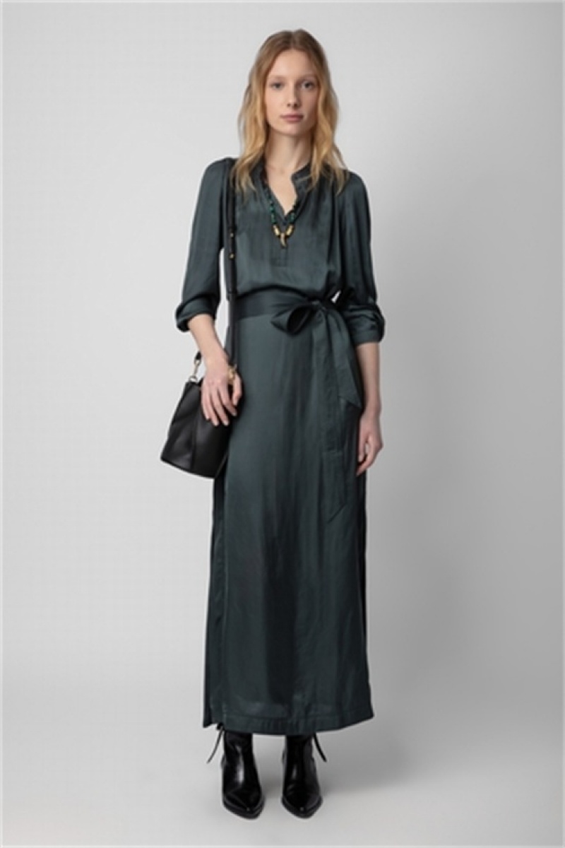 Zadig & Voltaire Ritchil Satin Vestido Verde Oscuro | ZV-256398