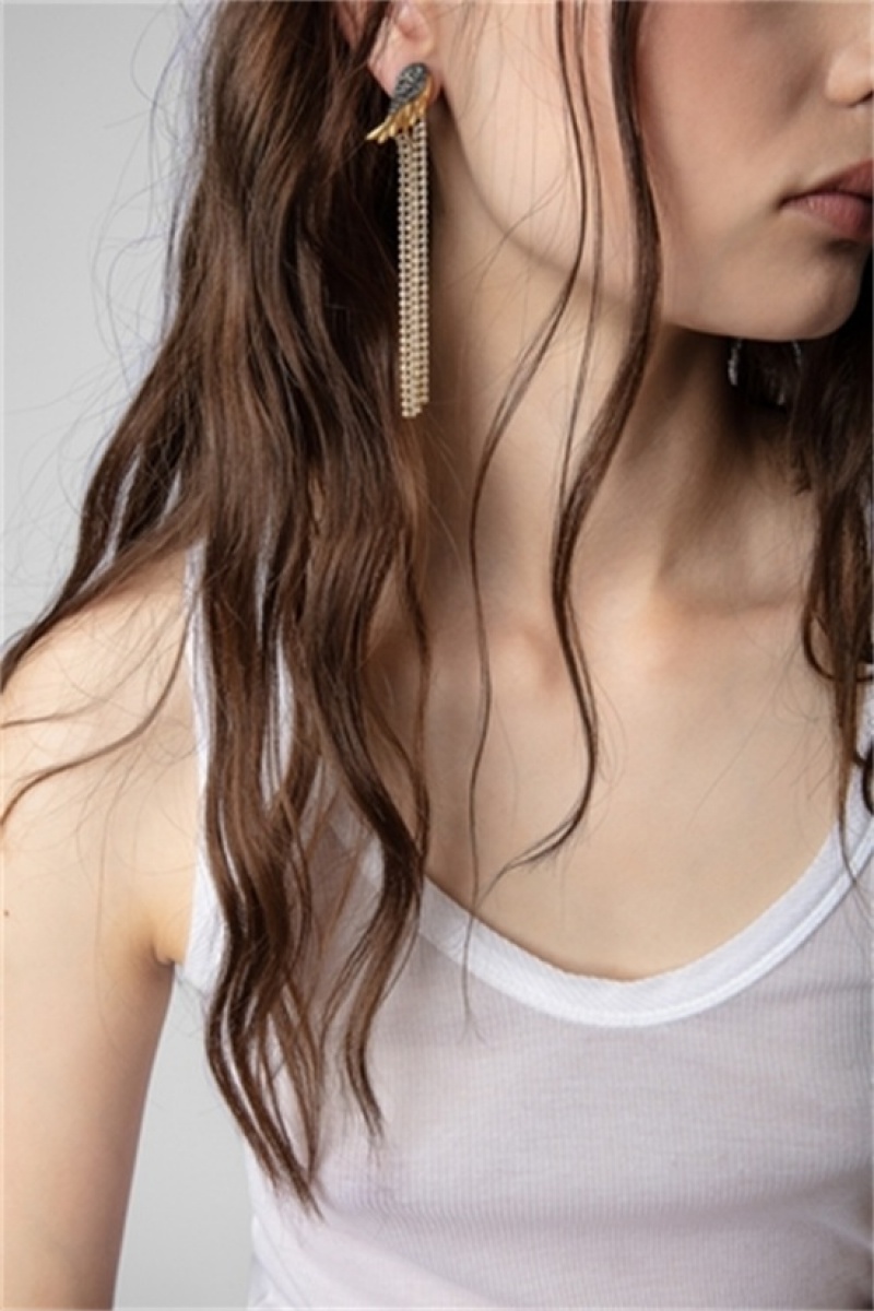 Zadig & Voltaire Rock Feather Earrings Doradas | ZV-255874