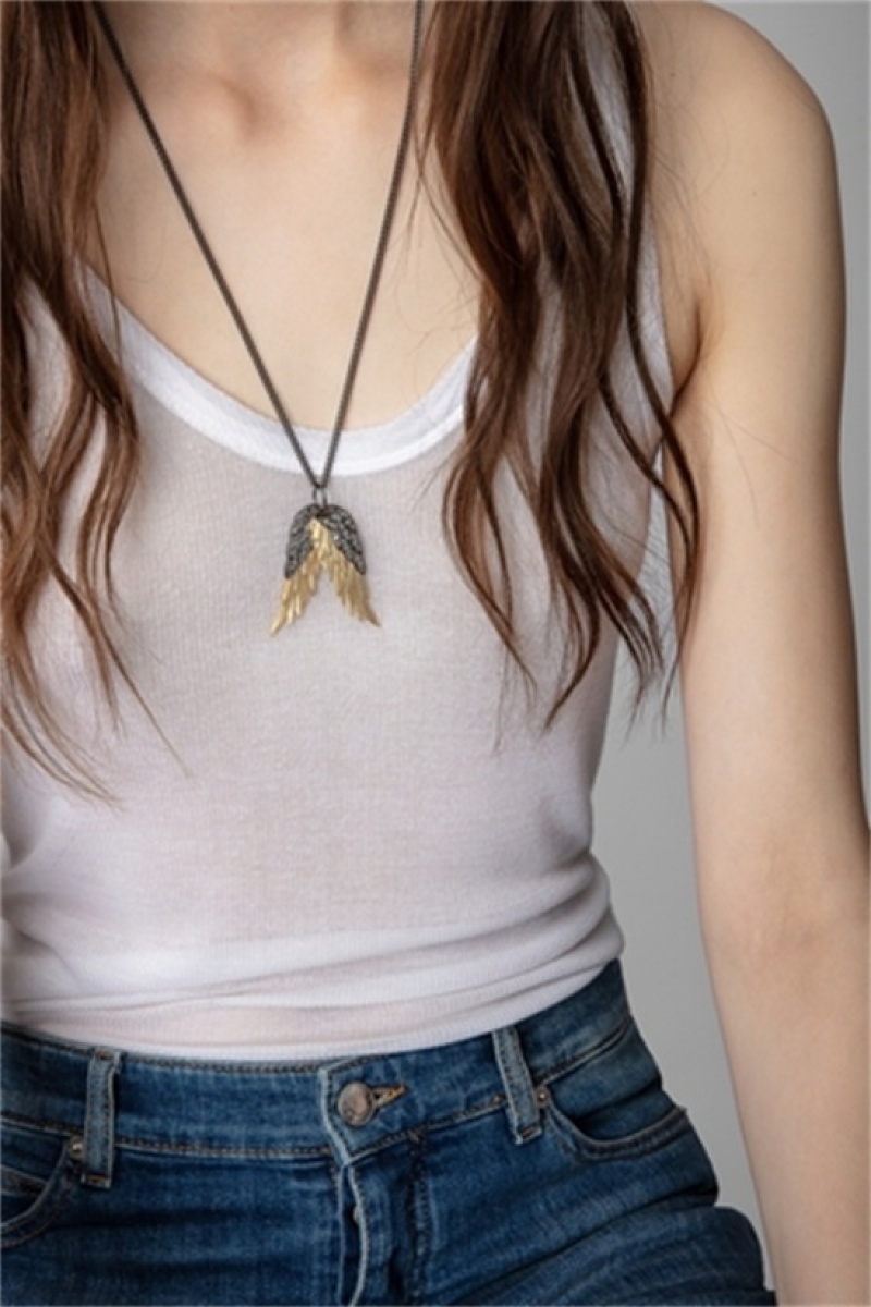 Zadig & Voltaire Rock Feather Pendant Necklace Doradas | ZV-255875