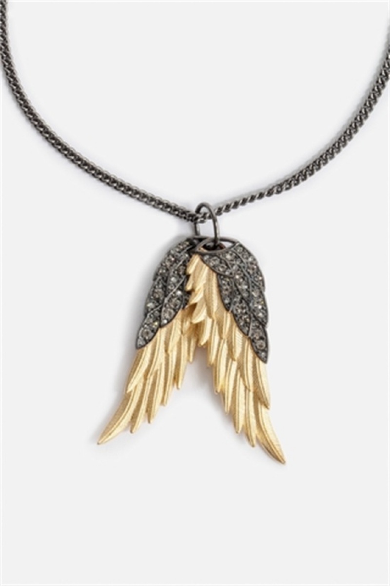 Zadig & Voltaire Rock Feather Pendant Necklace Doradas | ZV-255875