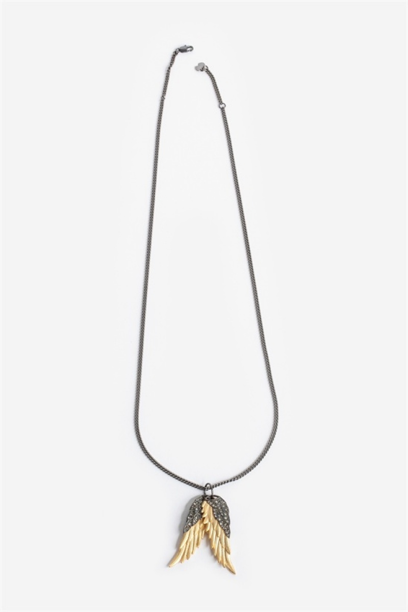 Zadig & Voltaire Rock Feather Pendant Necklace Doradas | ZV-255875