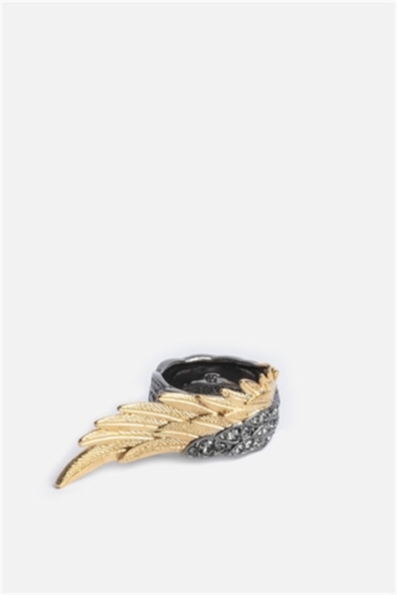 Zadig & Voltaire Rock Feather Spread Wings Ring Doradas | ZV-255876