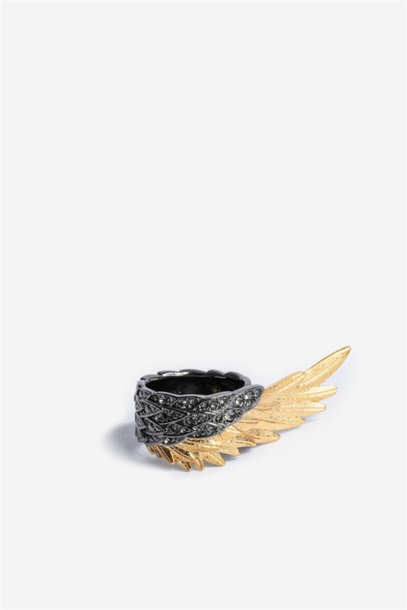 Zadig & Voltaire Rock Feather Spread Wings Ring Doradas | ZV-255876