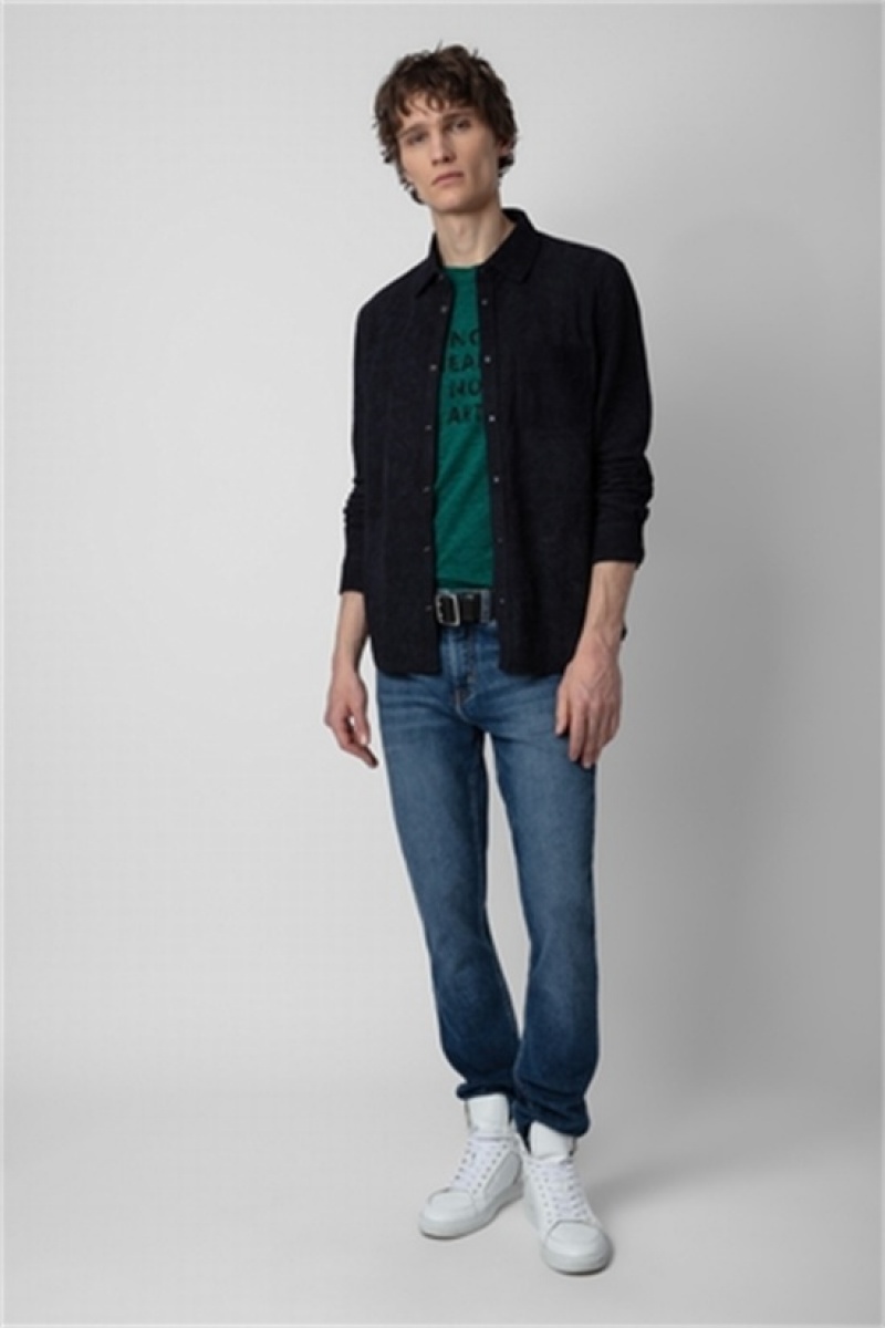 Zadig & Voltaire Serge Gamuza Shirt Azules Oscuro | ZV-255724