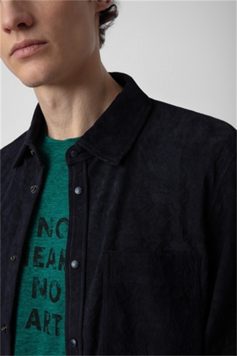 Zadig & Voltaire Serge Gamuza Shirt Azules Oscuro | ZV-255724