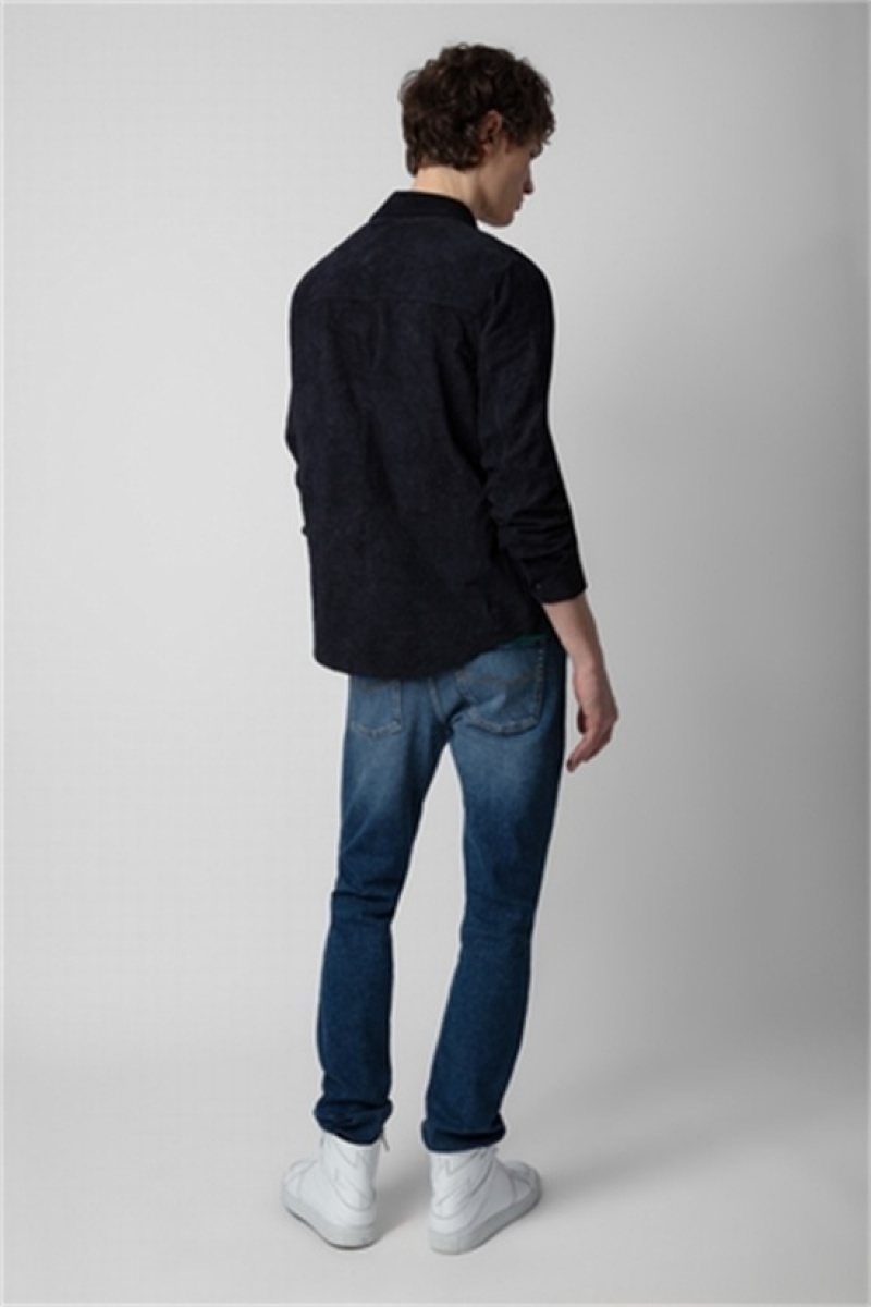 Zadig & Voltaire Serge Gamuza Shirt Azules Oscuro | ZV-255724