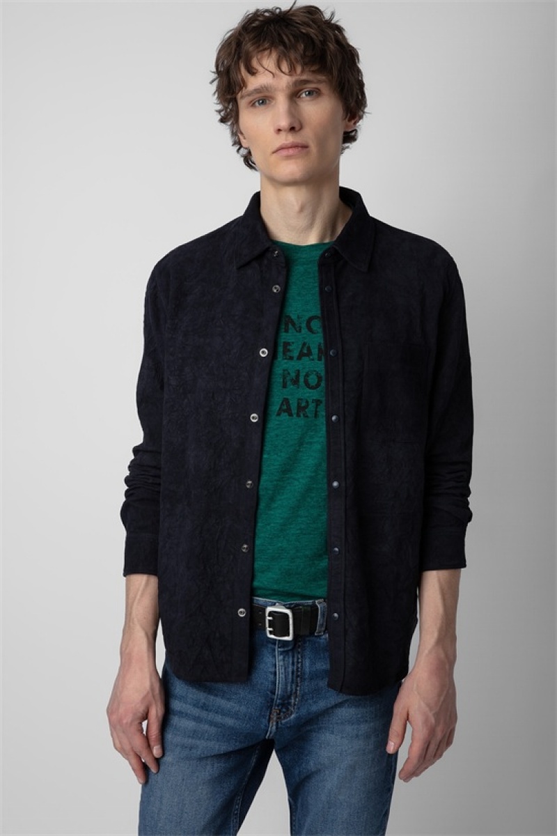 Zadig & Voltaire Serge Gamuza Shirt Azules Oscuro | ZV-255724