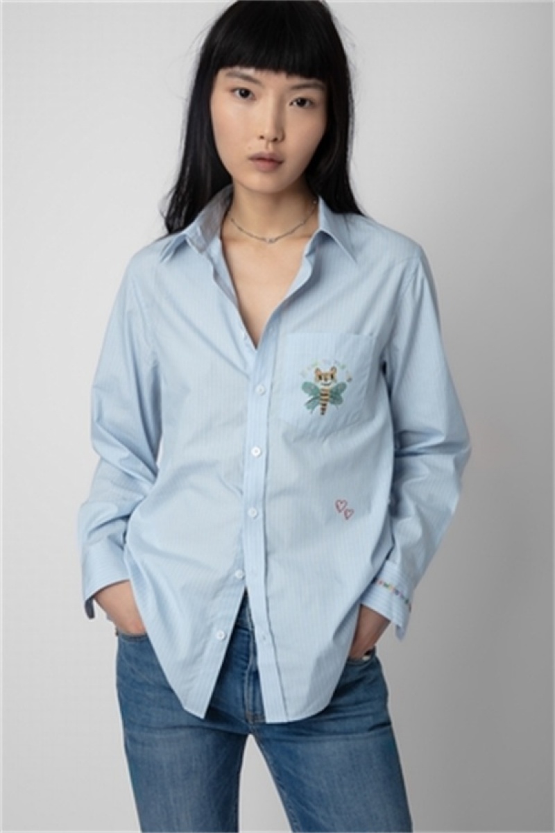 Zadig & Voltaire Taskiz Raye Shirt Azules | ZV-256296