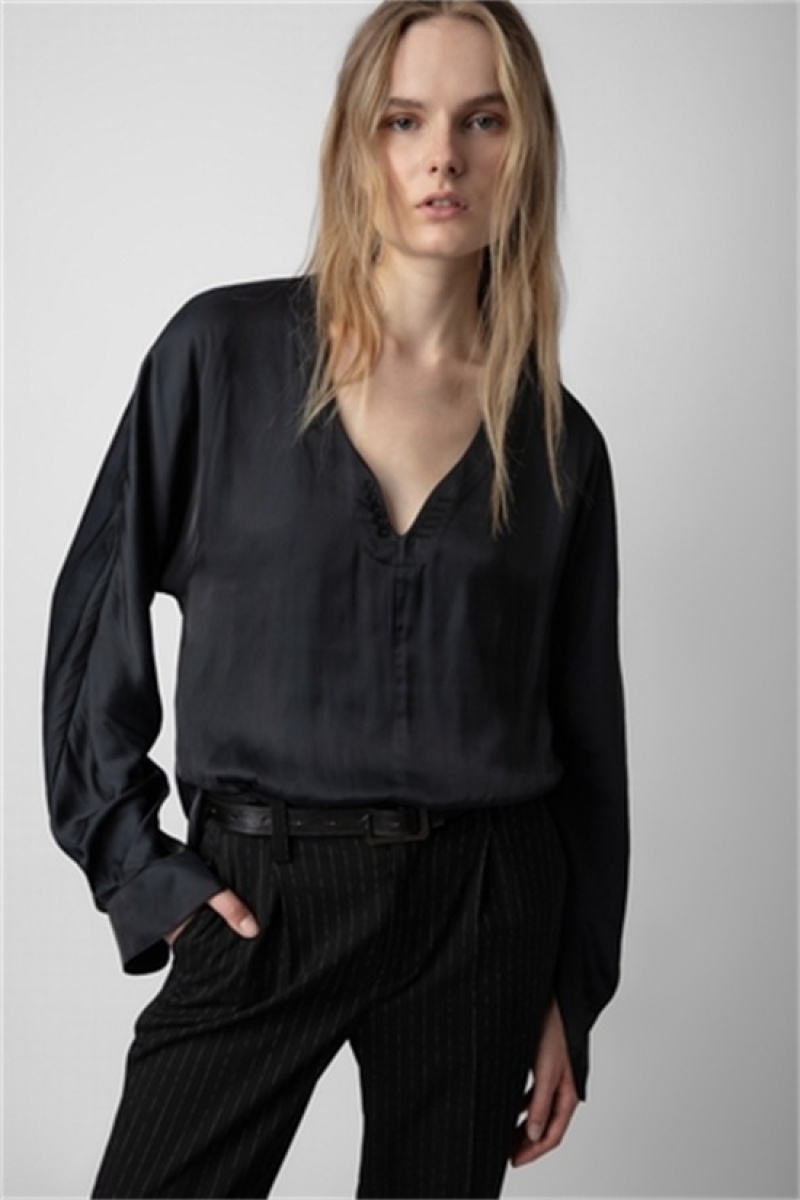 Zadig & Voltaire Tonastir Satin Blouse Negras | ZV-256307