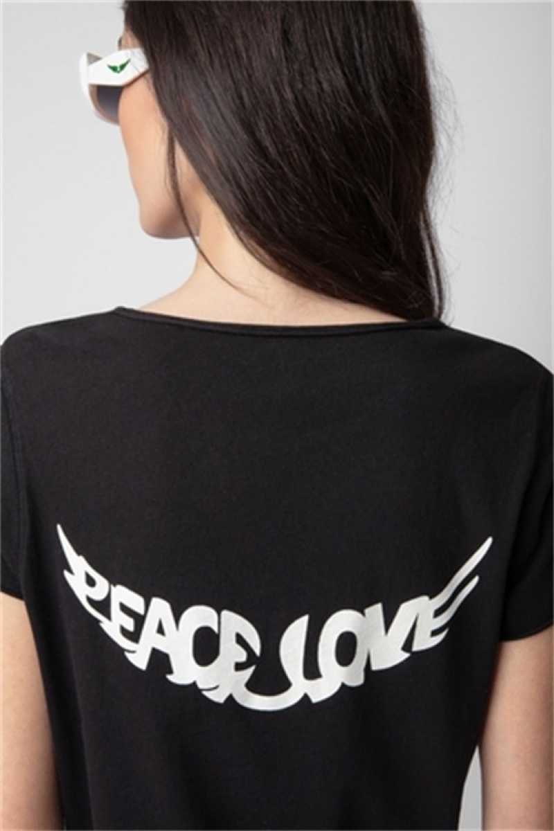 Zadig & Voltaire Tunisien Peace Love T-shirt Negras | ZV-256276