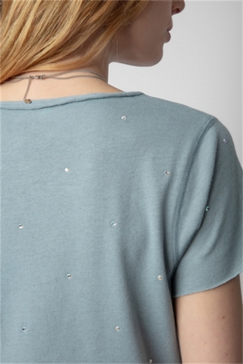 Zadig & Voltaire Tunisien Strass Dots T-shirt Azules | ZV-256278