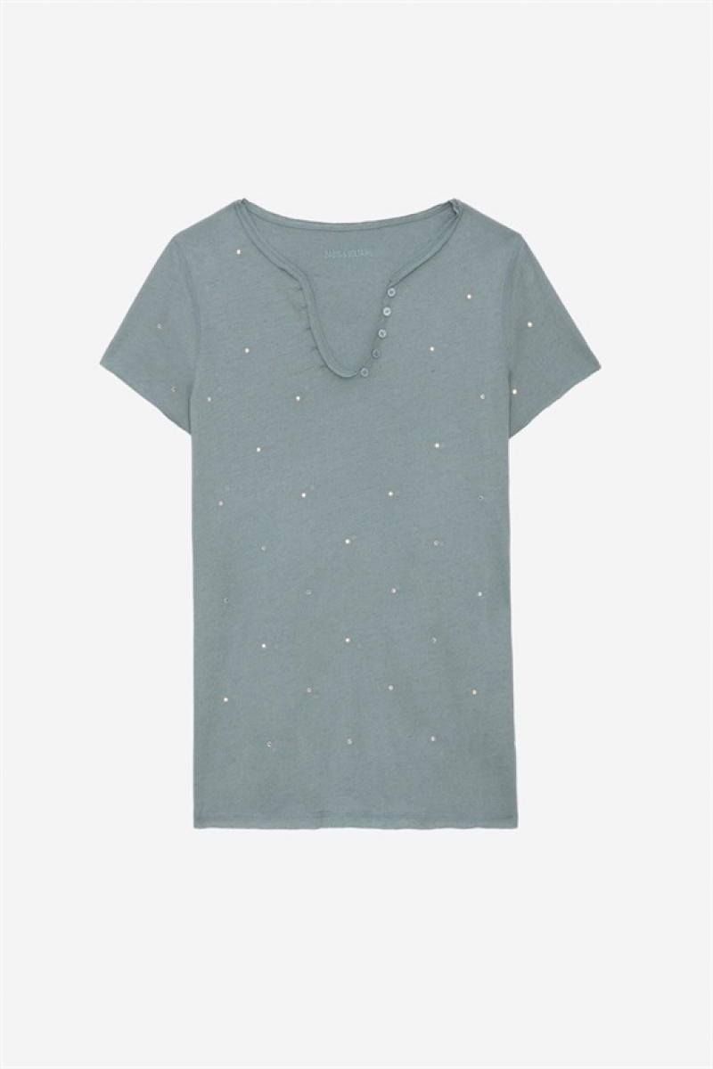 Zadig & Voltaire Tunisien Strass Dots T-shirt Azules | ZV-256278