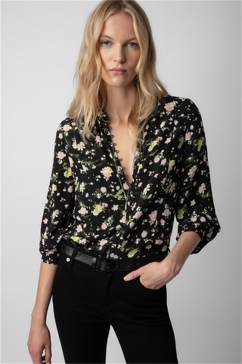 Zadig & Voltaire Twina Soft Roses Shirt Negras | ZV-256322