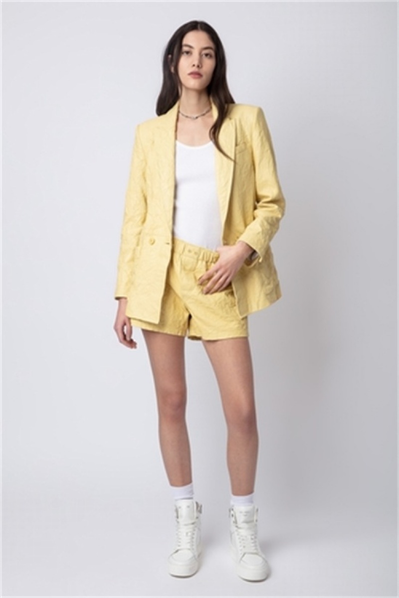 Zadig & Voltaire Visko Creased Cuero Jacket Amarillo | ZV-256347