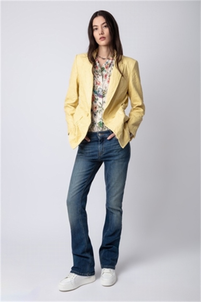 Zadig & Voltaire Visko Creased Cuero Jacket Amarillo | ZV-256347